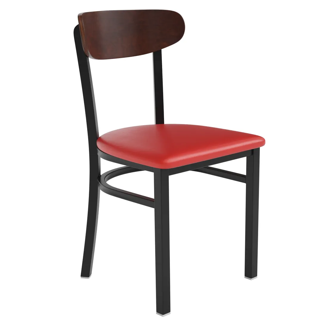 Flash Furniture XU-DG6V5RDV-WAL-GG Wright Dining Chair, Red Vinyl Upholstered, 500 lb, Wooden Boomerang Back, Black Steel Frame