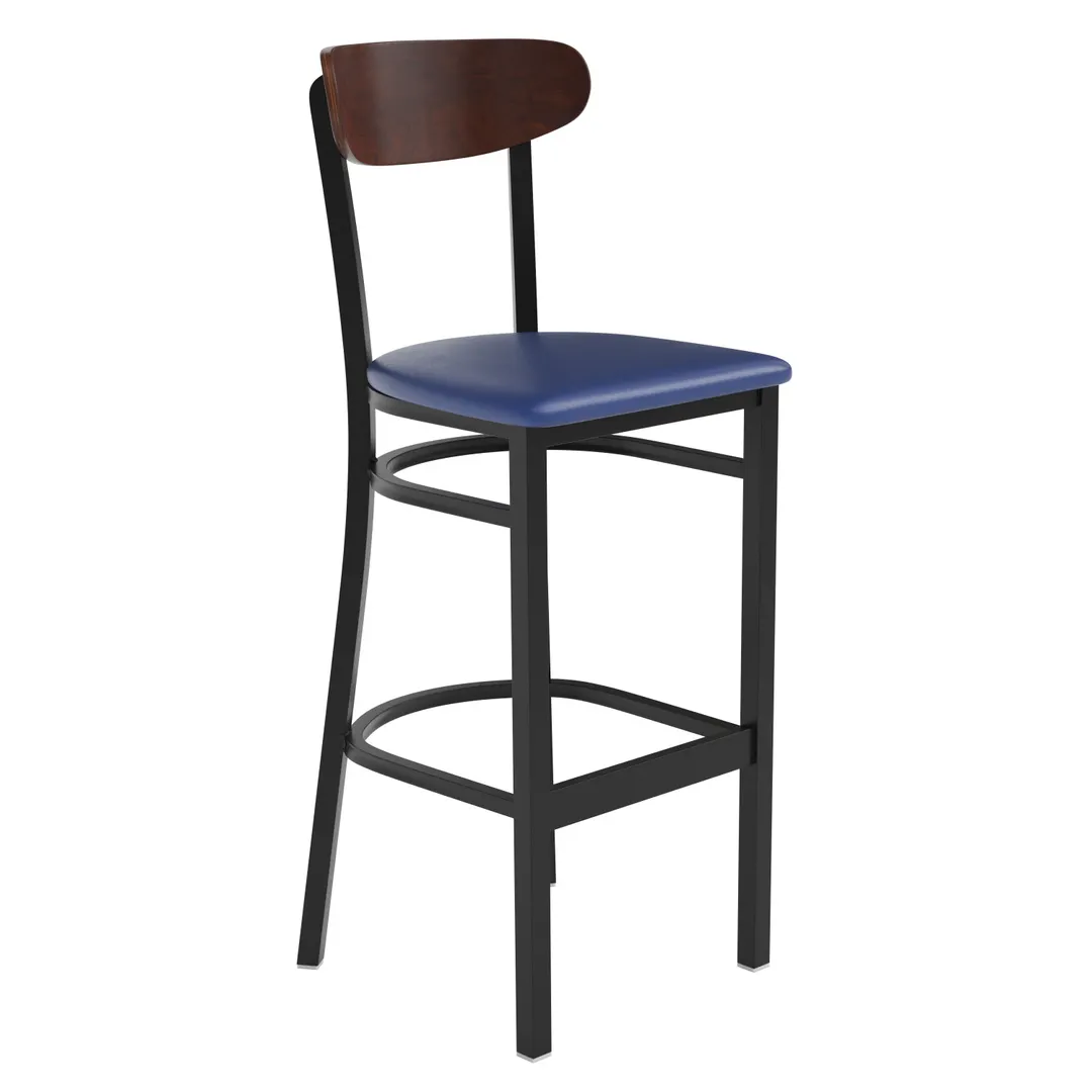 Flash Furniture XU-DG6V6BLV-WAL-GG Bar Stool – 500 lb, blue vinyl seat, walnut boomerang back, steel frame