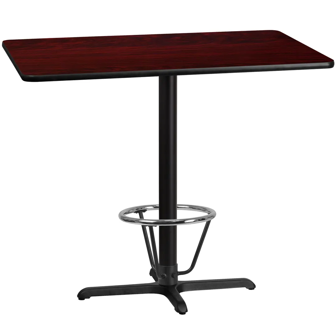 Flash Furniture XU-MAHTB-3048-T2230B-3CFR-GG 48" Rectangular Bar Height Table, Mahogany Laminate, Black PVC T-Mold Edge, 43-1/8"H