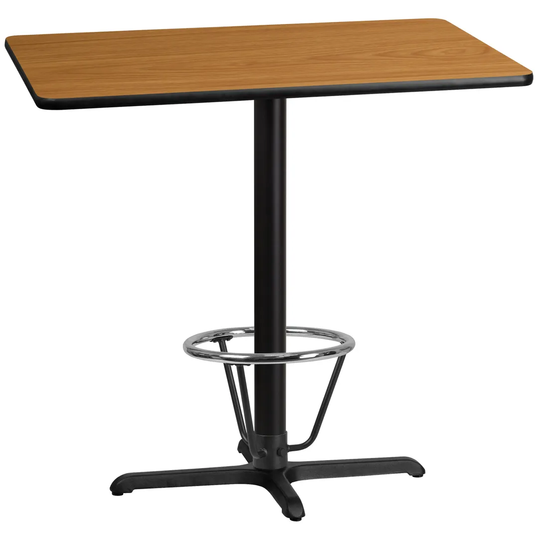 Flash Furniture XU-NATTB-3042-T2230B-3CFR-GG Rectangular Bar Height Table, 42x30, Natural Laminate, Black PVC T-Mold Edge