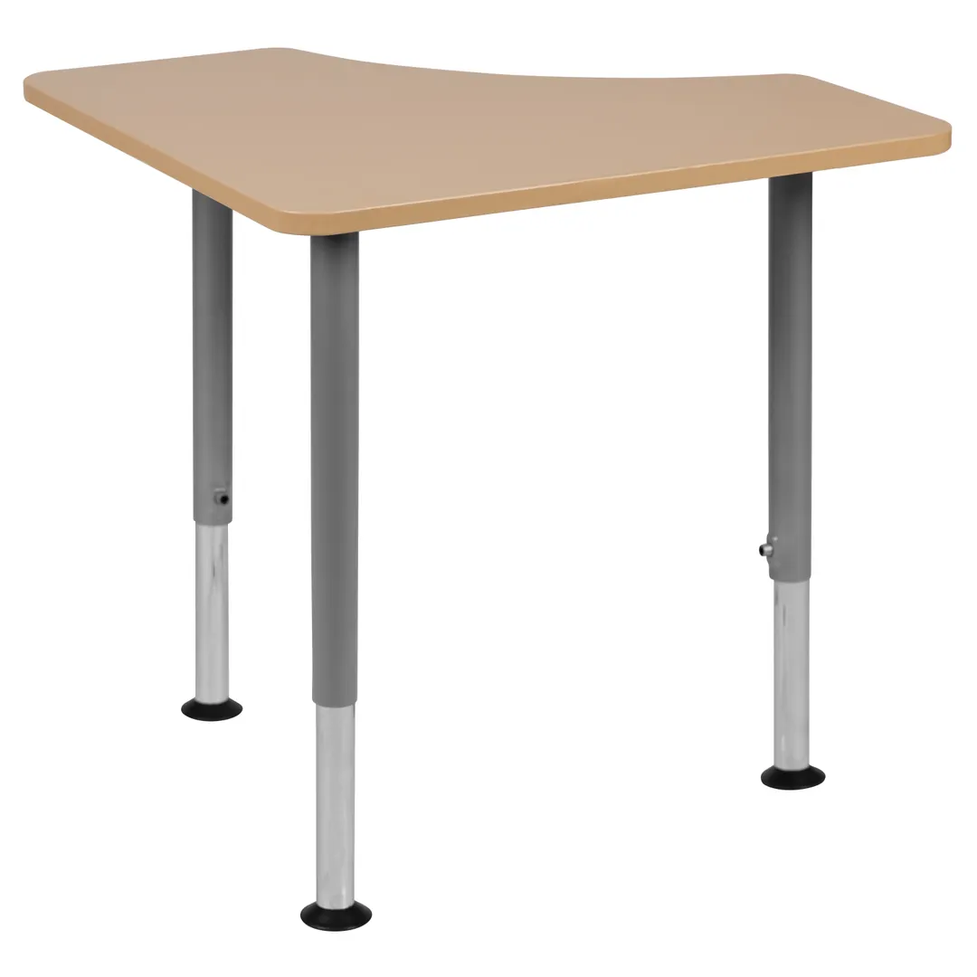 Flash Furniture XU-SF-1003-NAT-A-GG Billie Triangular Student Desk, 32"W x 20.5"D, Adjustable 24-33"H, Natural Finish, Powder Coated Legs