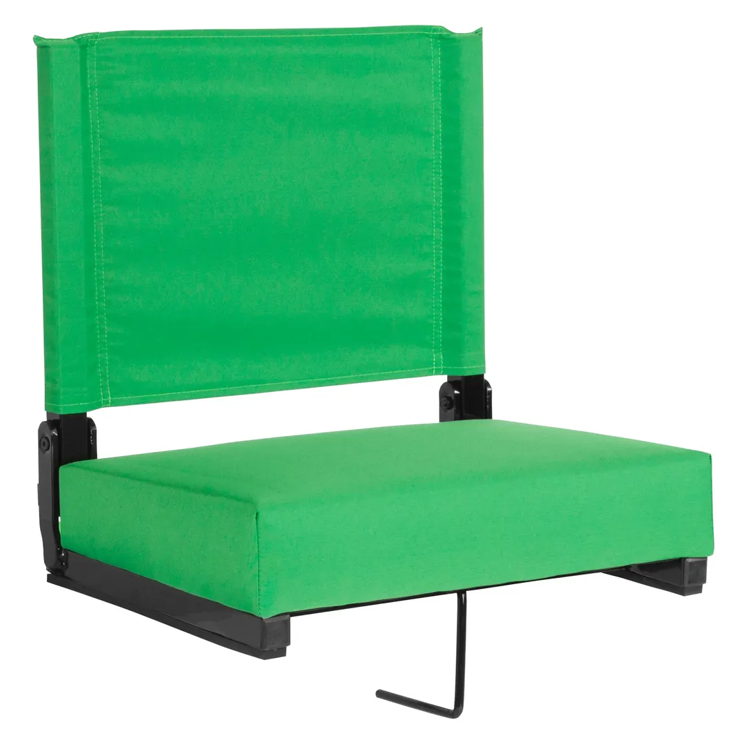 Flash Furniture XU-STA-BGR-GG Grandstand Ultra-Padded Comfort Seat, 500 lb, Bright Green Canvas Seat & Back, Black Aluminum Frame