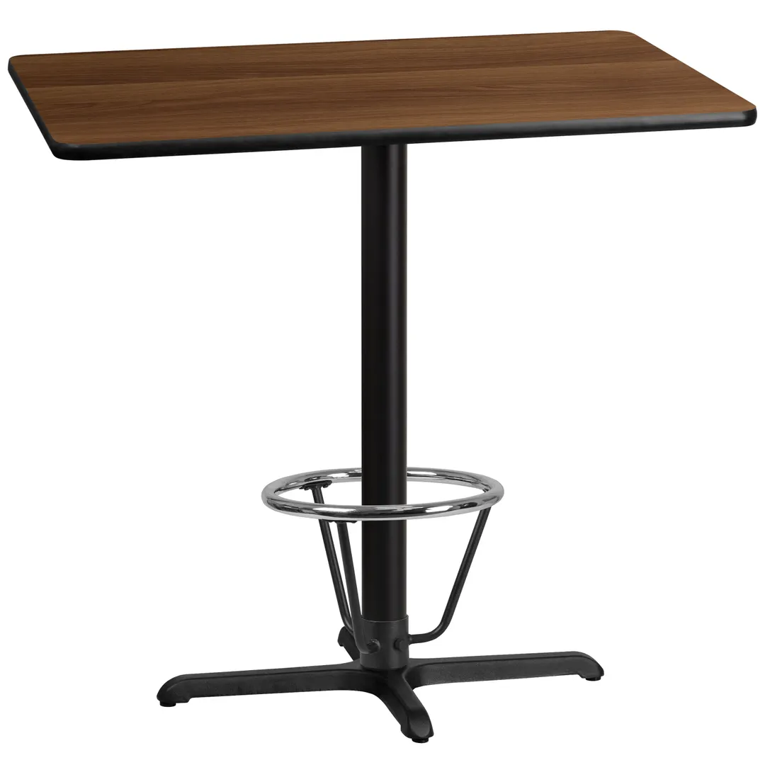 Flash Furniture XU-WALTB-3042-T2230B-3CFR-GG 42x30 Rectangular Bar Height Table, Walnut Laminate, Black PVC T-Mold Edge, MDF Core