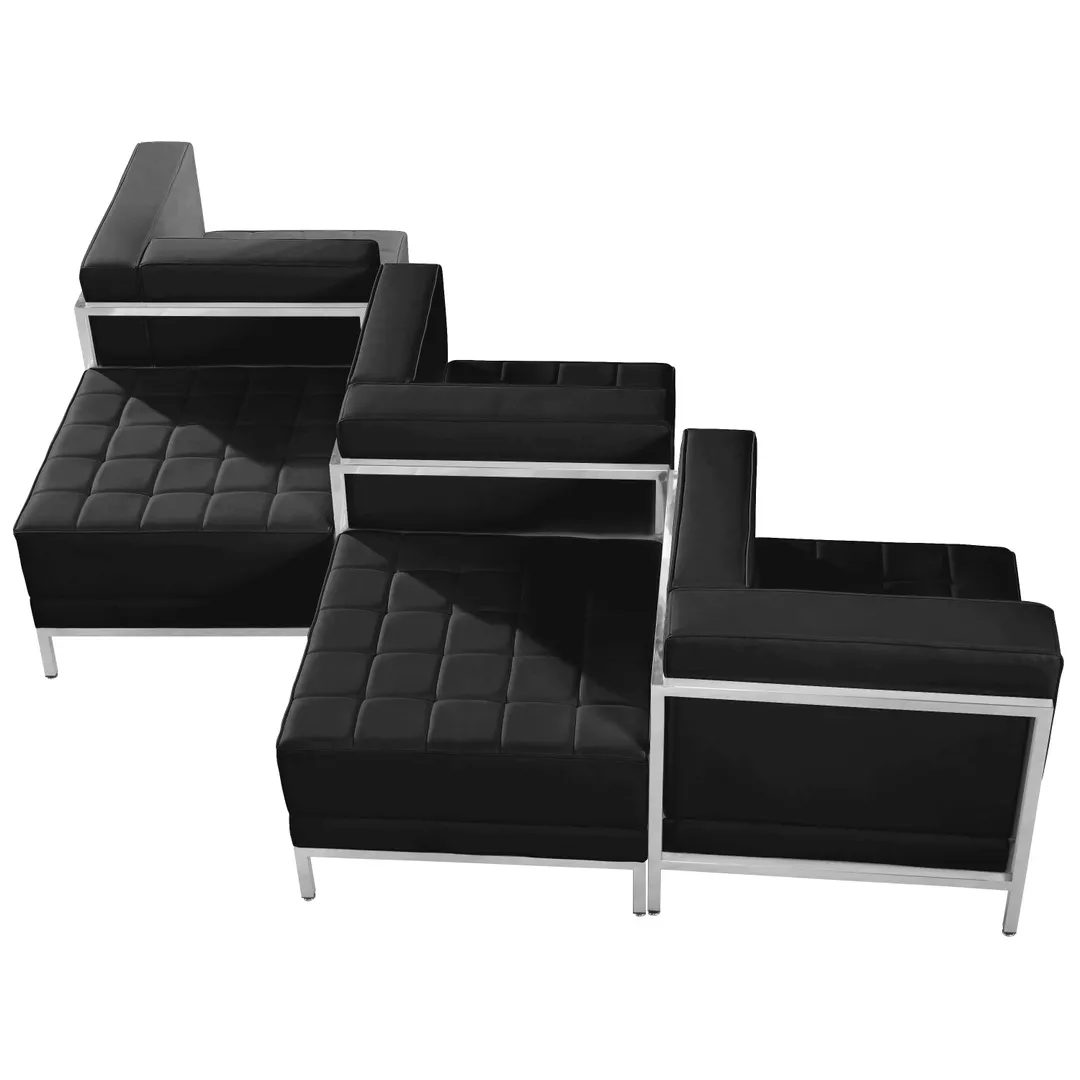 Flash Furniture ZB-IMAG-SET5-GG Hercules Imagination Series 5-Piece Chair & Ottoman Set, LeatherSoft Upholstery, Stainless Steel Accents, 28.5"W, Black