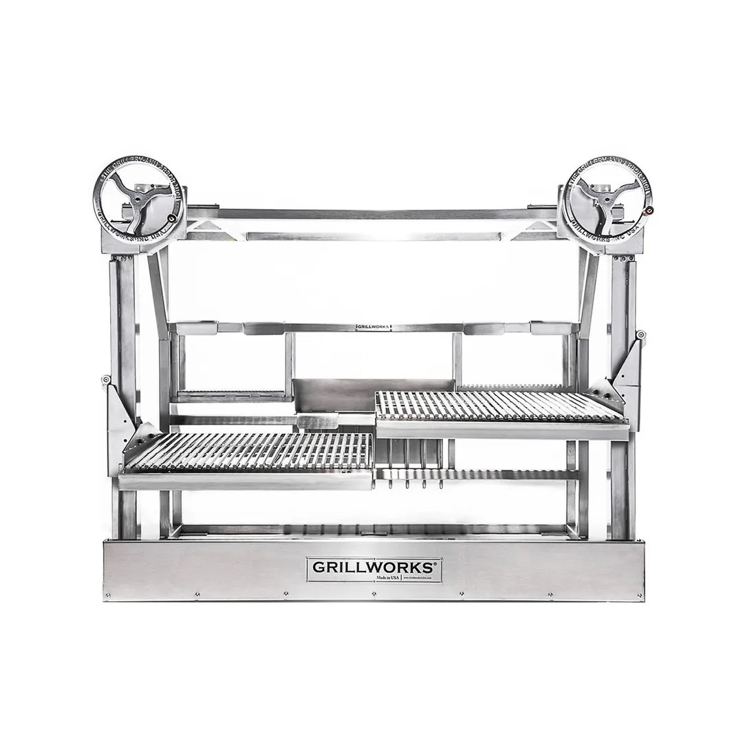 Grillworks EXO PRO 60 55" Built-In Wood Fired & Charcoal Parrilla Grill w/ (2) Adjustable Grills