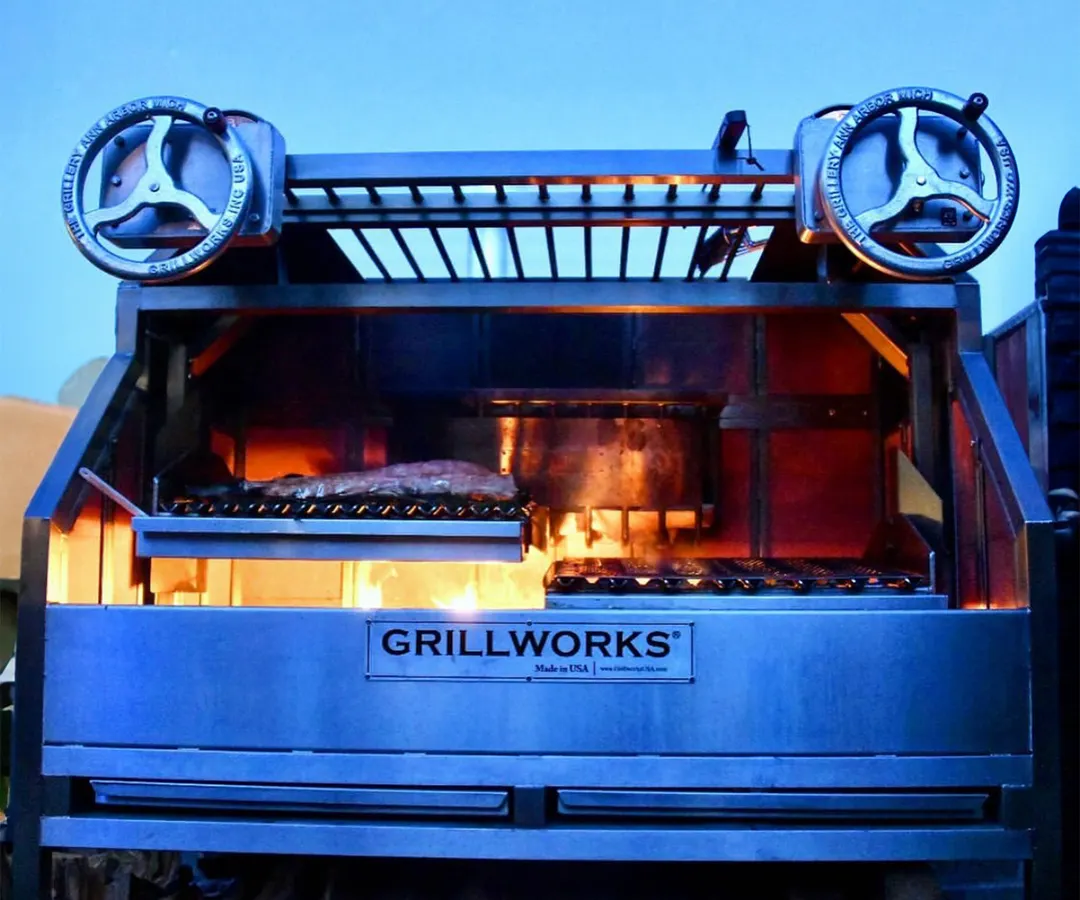 Grillworks GWI36 48" Freestanding Wood Fired & Charcoal Parrilla Grill w/ (2) Adjustable Grills