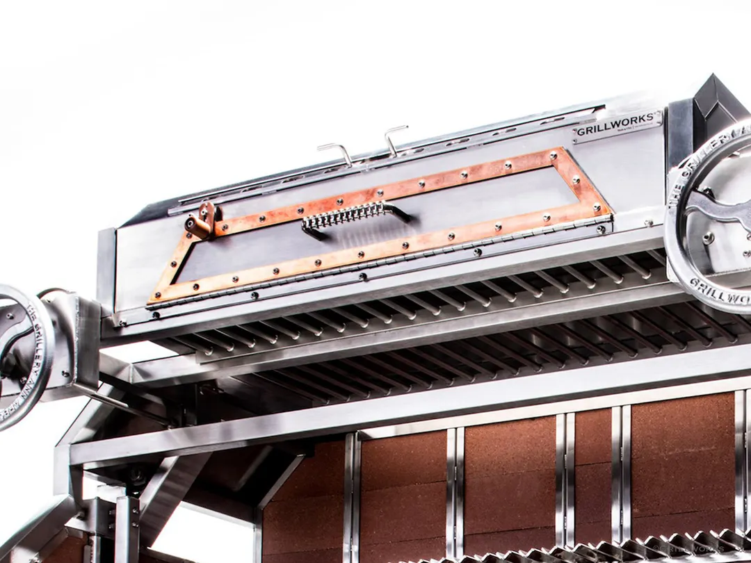 Grillworks GWI42 BLANCO CAP 55" Wood Fired & Charcoal Parrilla Grill w/ Blanco Oven Cap, (2) Grills