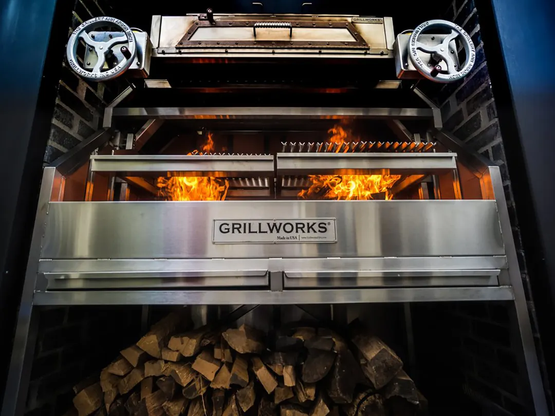 Grillworks GWI42 BLANCO CAP 55" Wood Fired & Charcoal Parrilla Grill w/ Blanco Oven Cap, (2) Grills
