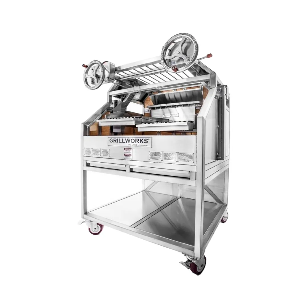 Grillworks GWI42 55" Freestanding Wood Fired & Charcoal Parrilla Grill w/ (2) Adjustable Grills