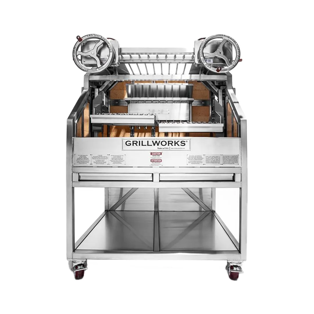Grillworks GWI54 65" Freestanding Wood Fired & Charcoal Parrilla Grill w/ (2) Adjustable Grills