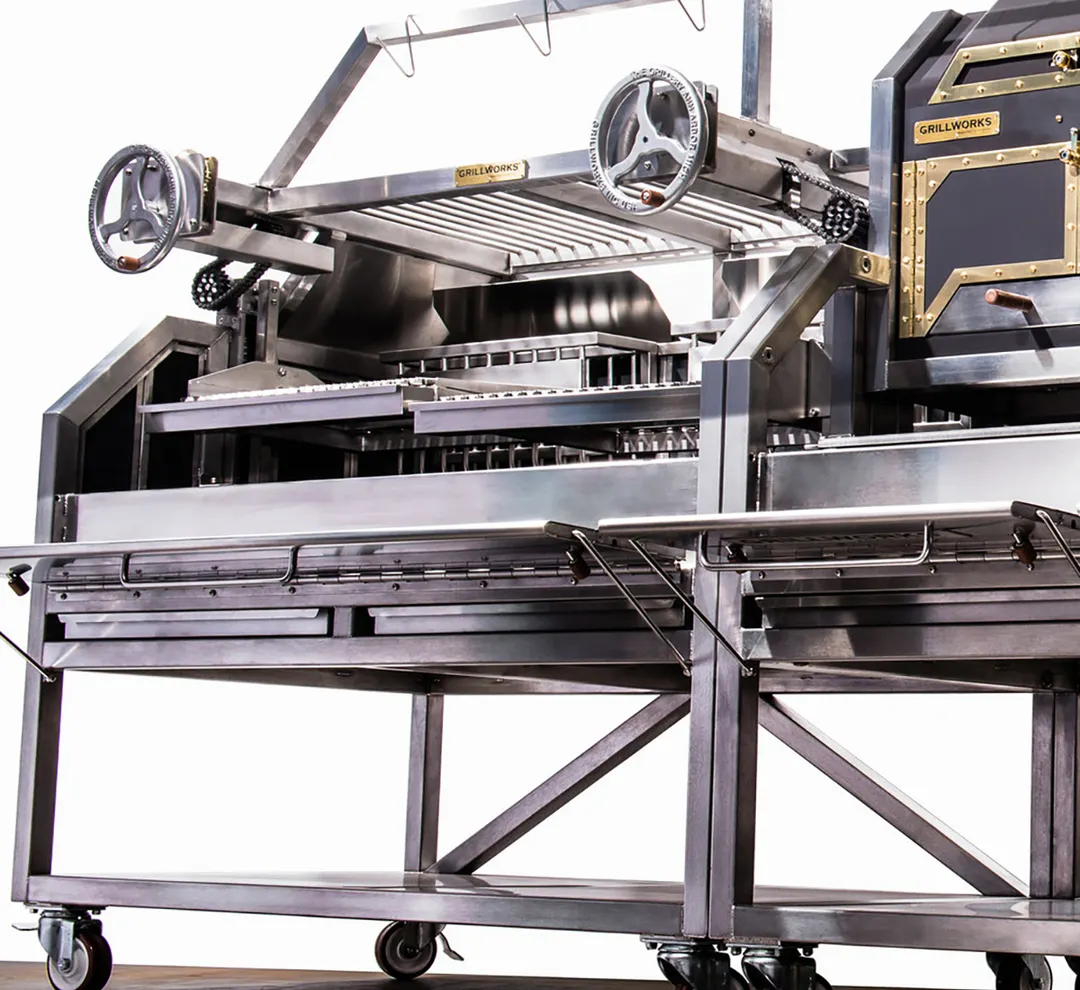 Grillworks INFIERNO X166 166" Wood Fired & Charcoal Parrilla Grill w/ (4) Adjustable Grills