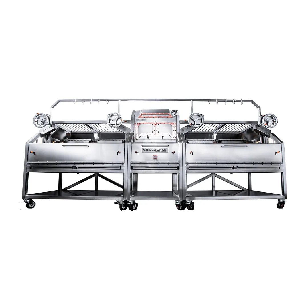 Grillworks INFIERNO X166 166" Wood Fired & Charcoal Parrilla Grill w/ (4) Adjustable Grills
