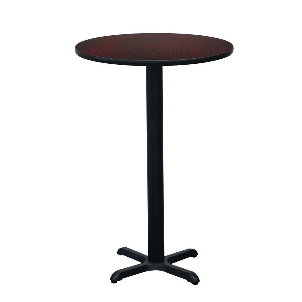 Hubert 32Q-089 Bar Height Table Set, 30" Round Top, 42" Height, 4 Red Ladder-Back Chairs, Black/Cherry Finish