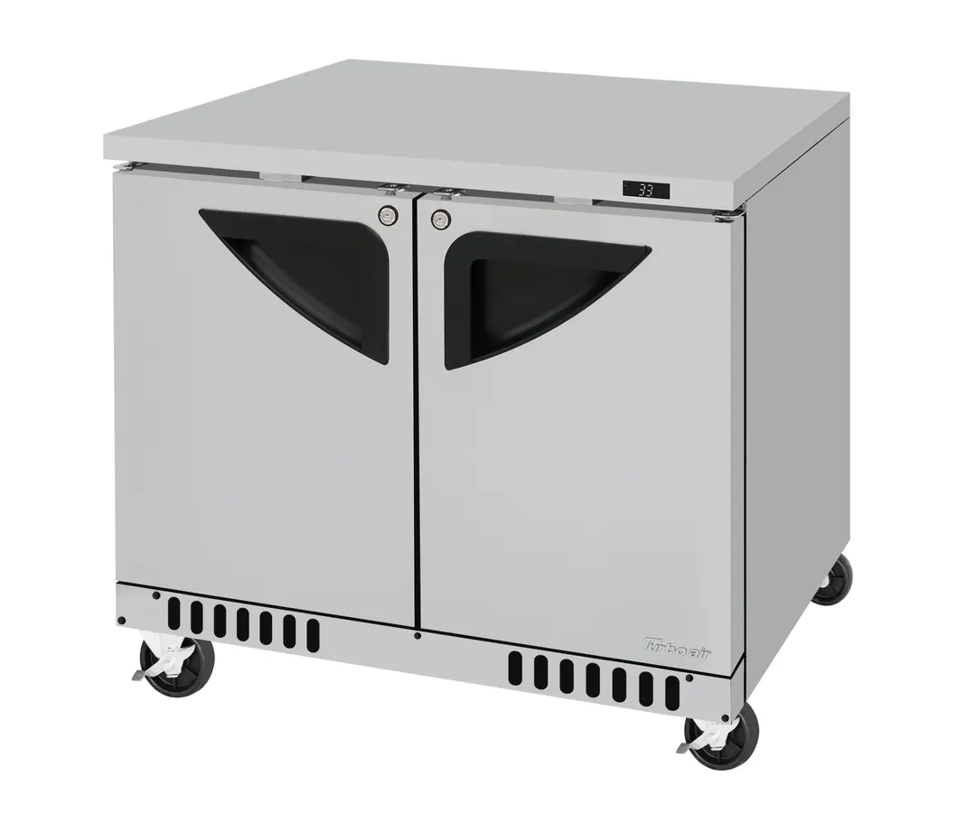Turbo Air TUR-36SD-FB-N 36" 2-Door Front-Breathing Undercounter Fridge, Stainless Steel, 9 cu. ft.