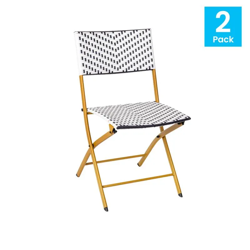 Flash Furniture 2-FV-FWA086-NVY-WHT-GG Set of 2 Navy/White PE Rattan Commercial Outdoor Restaurant Chairs