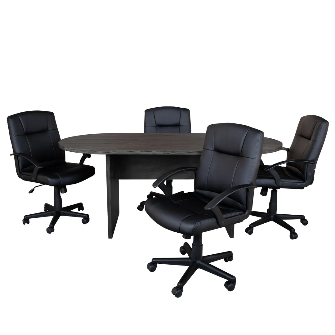 Flash Furniture BLN-6GCGRYX000-BK-GG 72" Oval Lake Table Set with 4 Mid-Back Black LeatherSoft Chairs, 250 lb. Weight Capacity