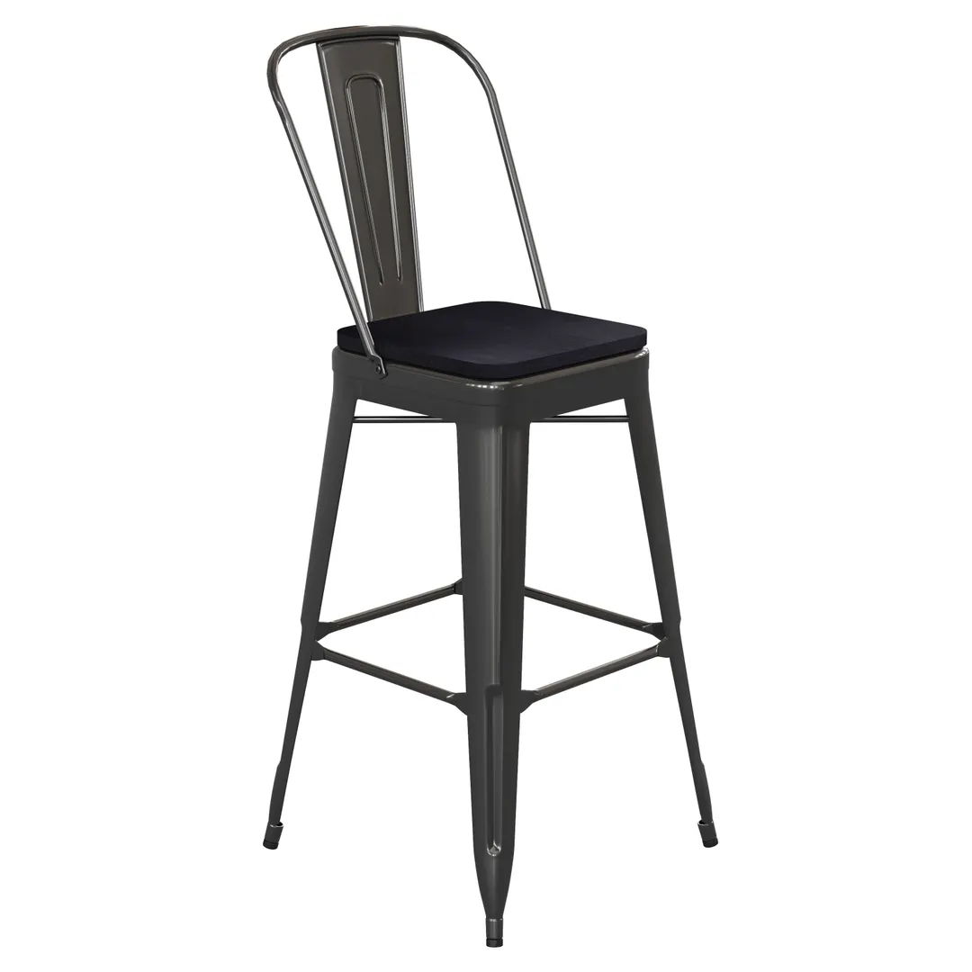 Flash Furniture CH-31320-30GB-BK-PL2B-GG Kai Black Bar Stool, 500 lb, Metal Back, Polypropylene Seat
