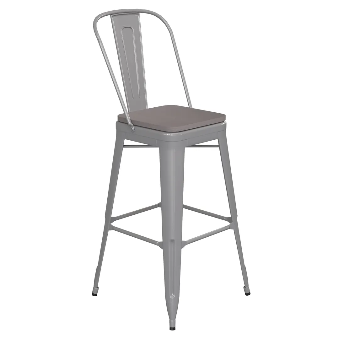 Flash Furniture CH-31320-30GB-SIL-PL2G-GG Kai Bar Stool, 500 lb, Silver, Galvanized Steel, Polypropylene Seat