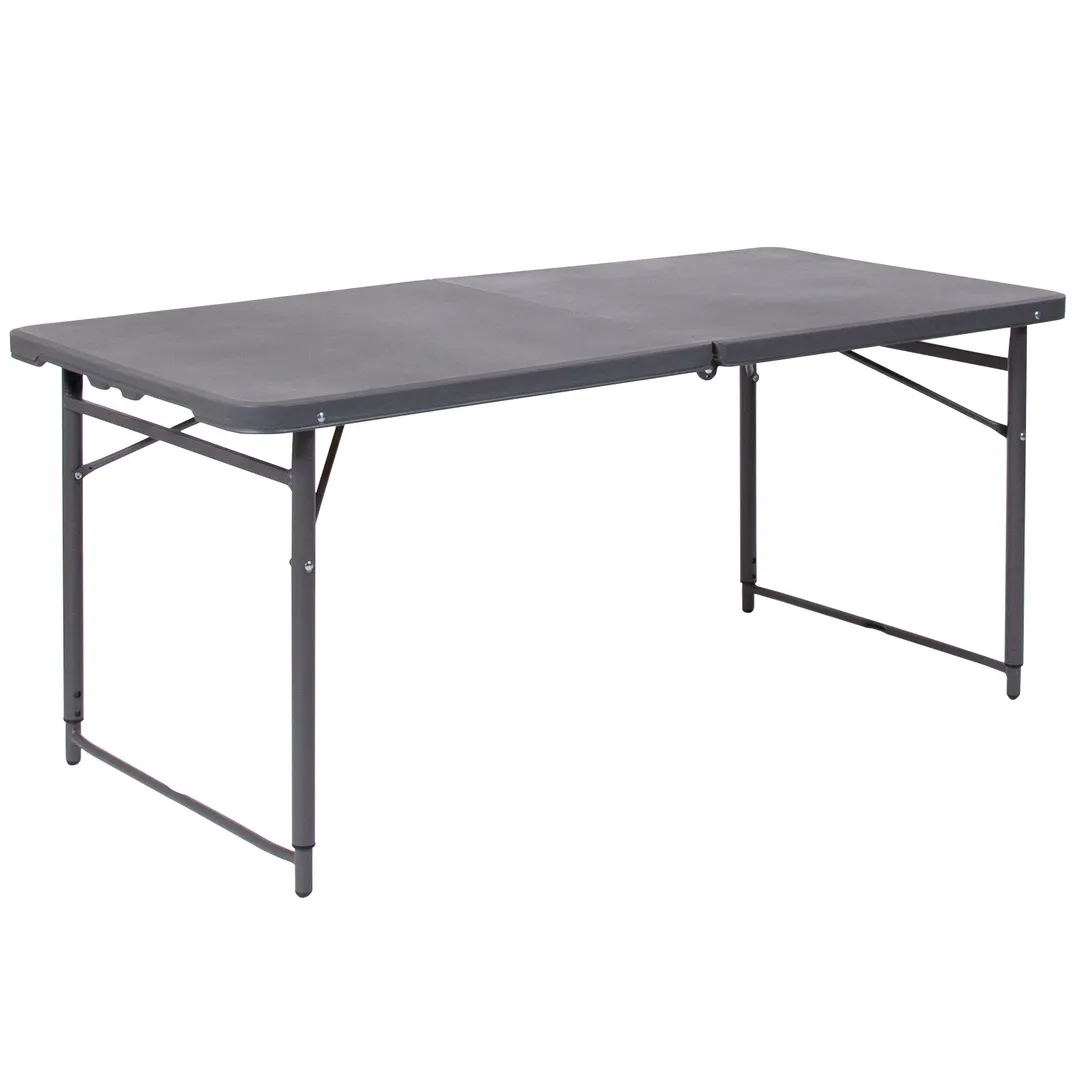 Flash Furniture DAD-LF-122Z-DG-GG Folding Table, 23-1/2" x 48-1/4" x 21-1/2"-29-1/2", Dark Gray Plastic Top, Adjustable Height, 220 lbs, Rectangular, Folds In Half