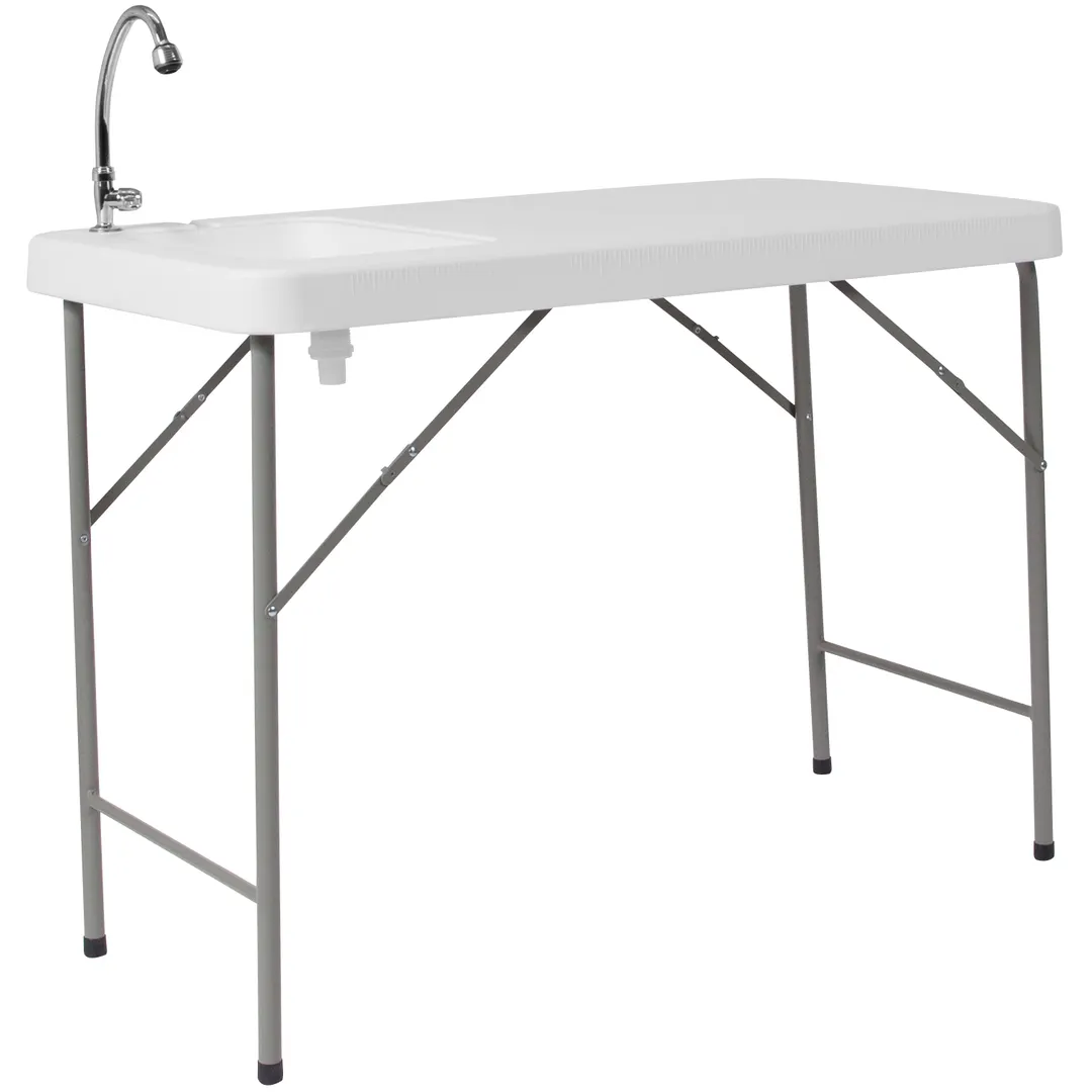Flash Furniture DAD-PYZ-116-GG Folding Table, 23"W x 45"L x 34"H, Granite White Plastic Top, 220 lbs, Rectangular, Indoor/Outdoor Use
