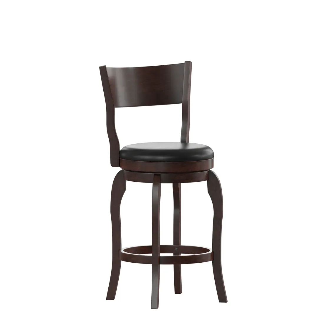 Flash Furniture ES-NT2-24-ESP-GG Nichola Swivel Counter Height Pub Barstool, Open Back, Padded LeatherSoft, 225 lb, Espresso/Black