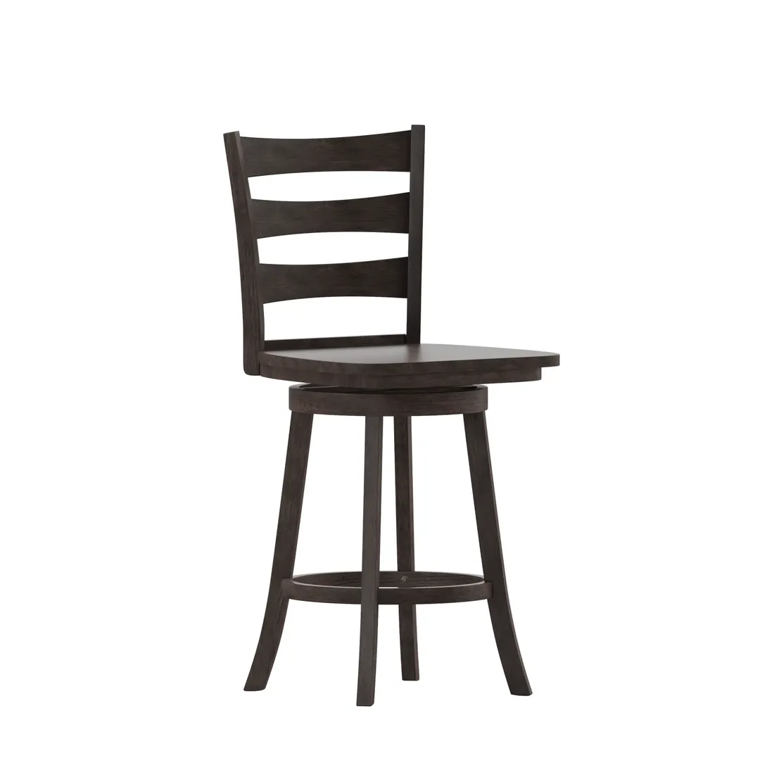 Flash Furniture ES-UN-31WS-24-GY-GG Liesel Gray Wash Walnut Swivel Counter Height Barstool with Ladder Back and Solid Wood Seat, 225 lbs