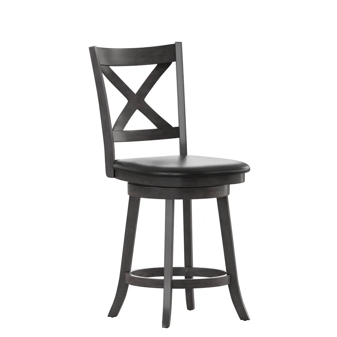 Flash Furniture ES-UN1-24-GY-GG Felicity Swivel Counter Height Barstool, Gray Wash Walnut, 225 lb, Crossback, LeatherSoft