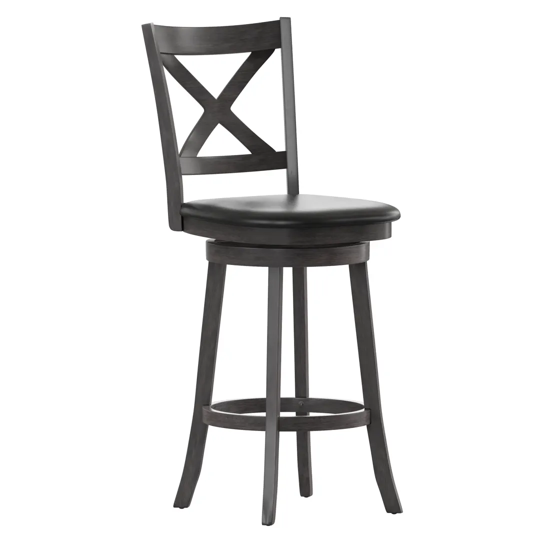 Flash Furniture ES-UN1-29-GY-GG Felicity Gray Swivel Barstool, Crossback, Padded LeatherSoft, 300 lb, Wood Frame, Gray Wash Walnut