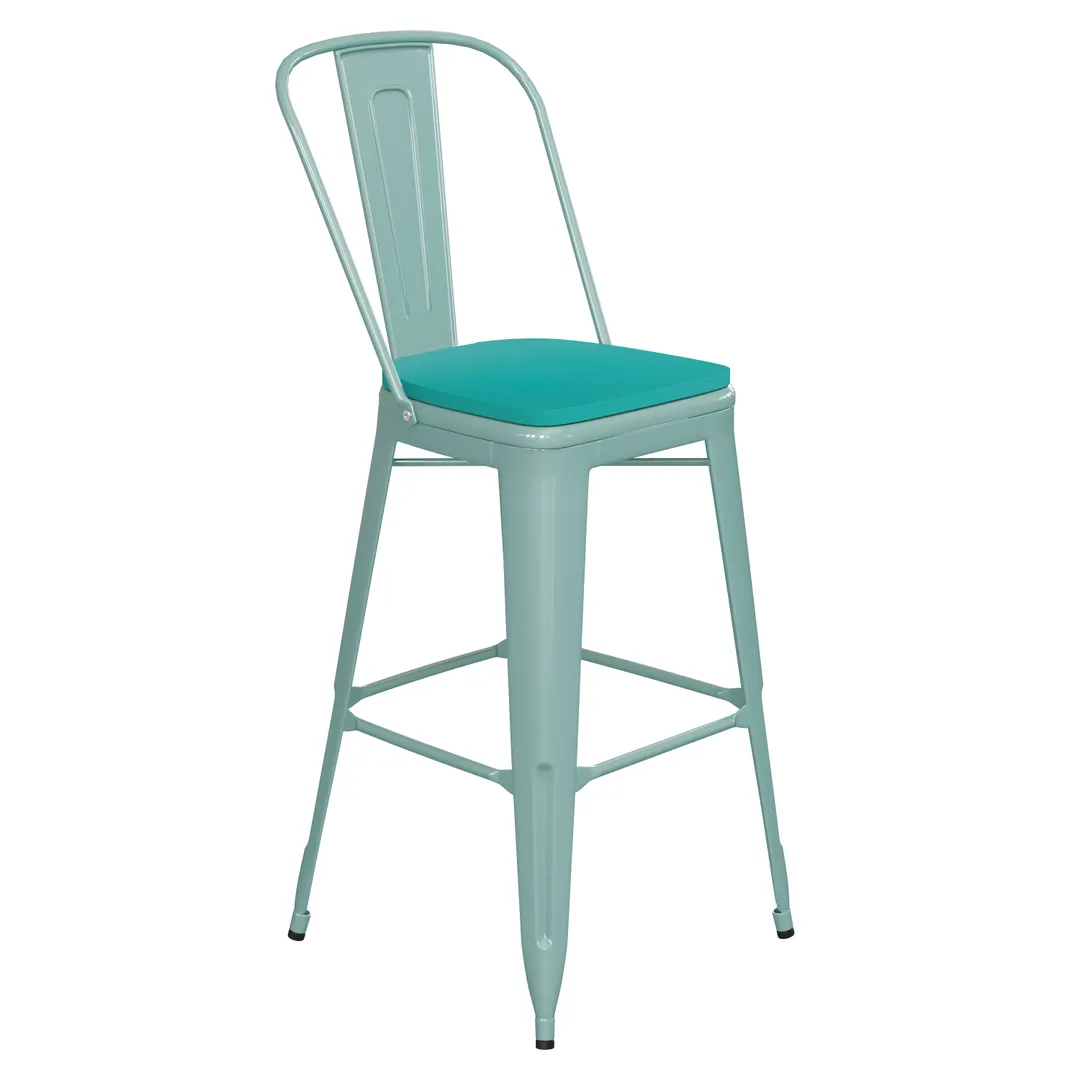 Flash Furniture ET-3534-30-MINT-PL1M-GG Carly Bar Stool, 500 lb, Mint Green, Polypropylene Seat, Distressed Steel Frame