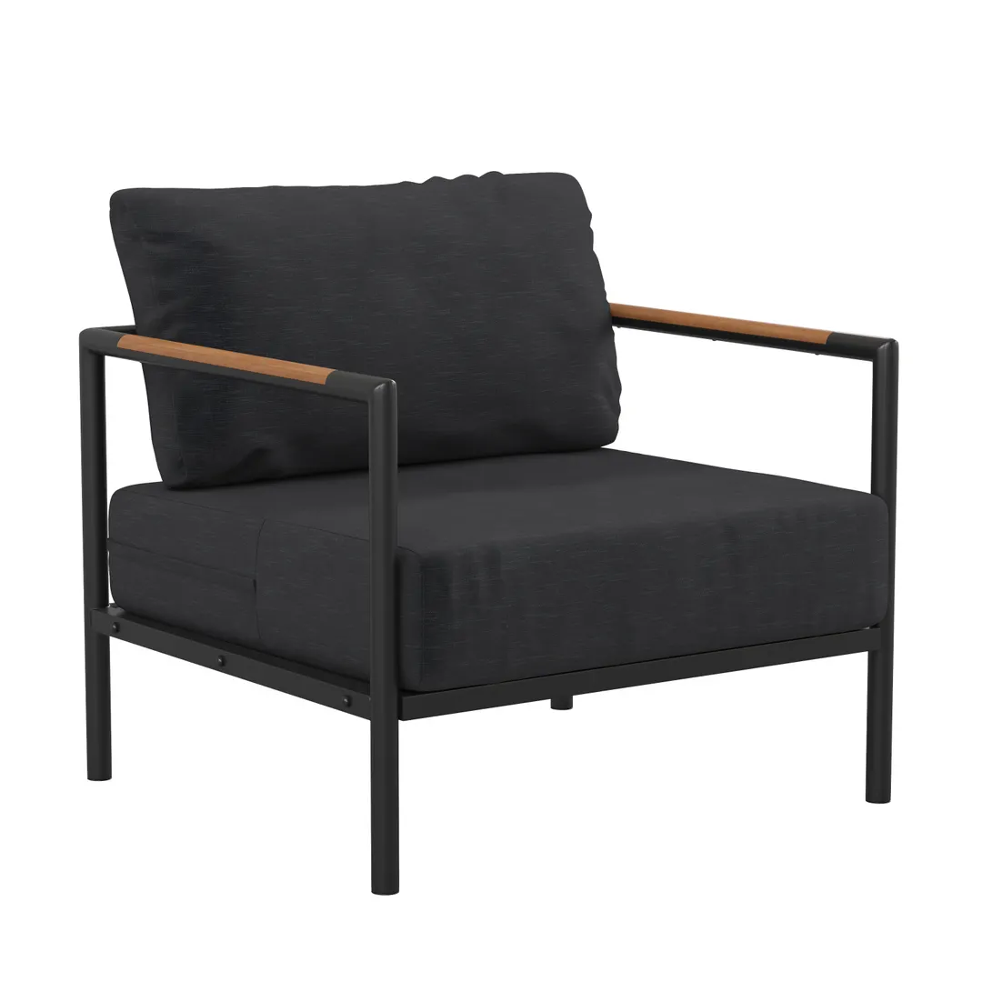 Flash Furniture GM-201027-1S-CH-GG Lounge Chair, Charcoal Seat/Back Cushions, Frame, Teak Arms, 300 lbs