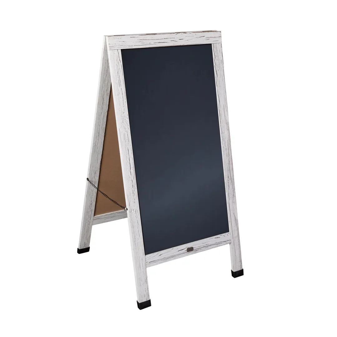 Flash Furniture HGWA-CB-4824-WHWSH-GG Chalkboard Sign Set, 48" x 24", Double Black, Pine, White Wash