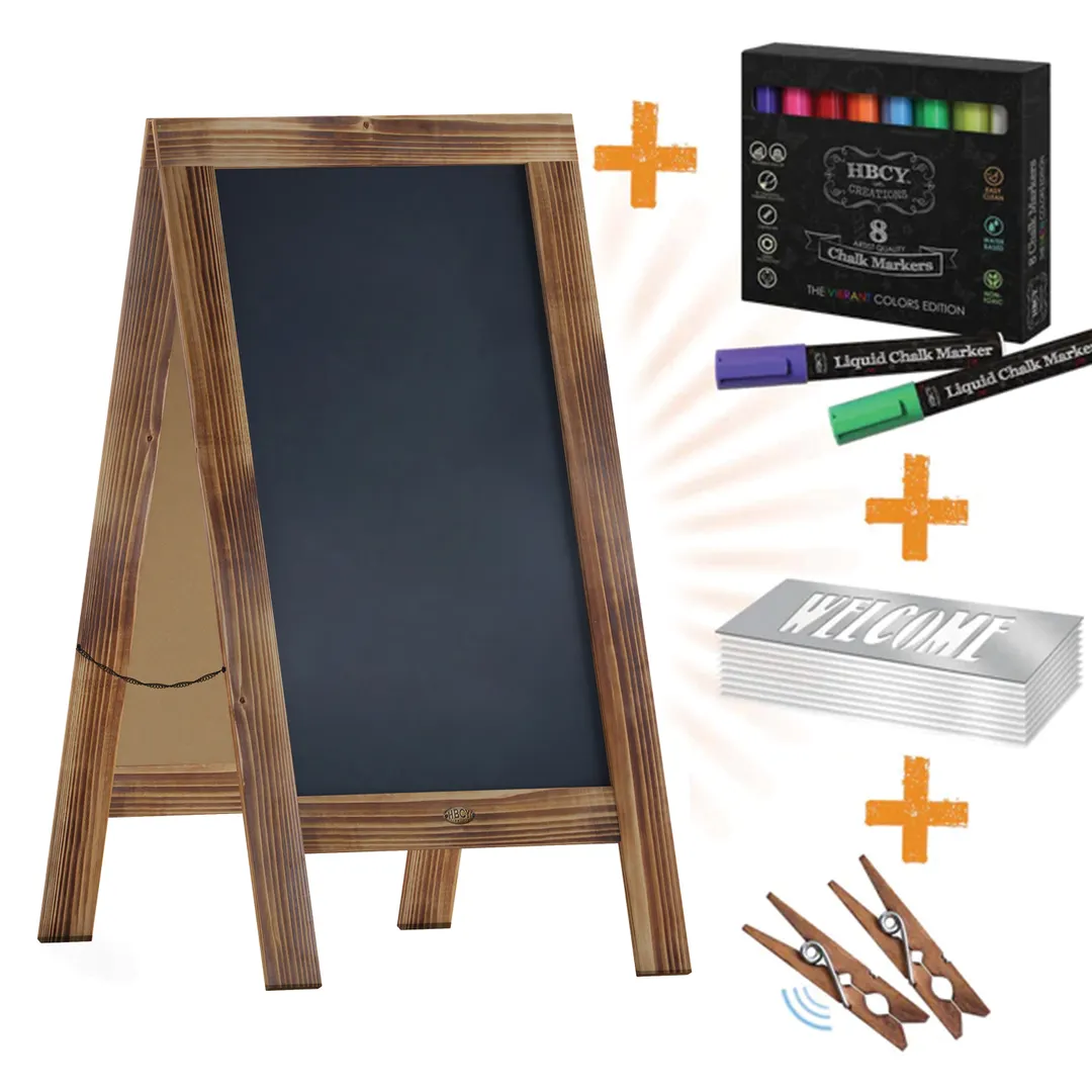 Flash Furniture HGWA-GD1I-CRE8-942315-GG Chalkboard Sign Set 40" x 20" Dbl Wood Frame Brown - Set