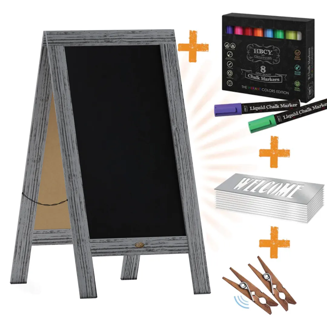 Flash Furniture HGWA-GDI-CRE8-742315-GG Chalkboard Sign Set 40"x20" 2‑Sided Pine Black - Set