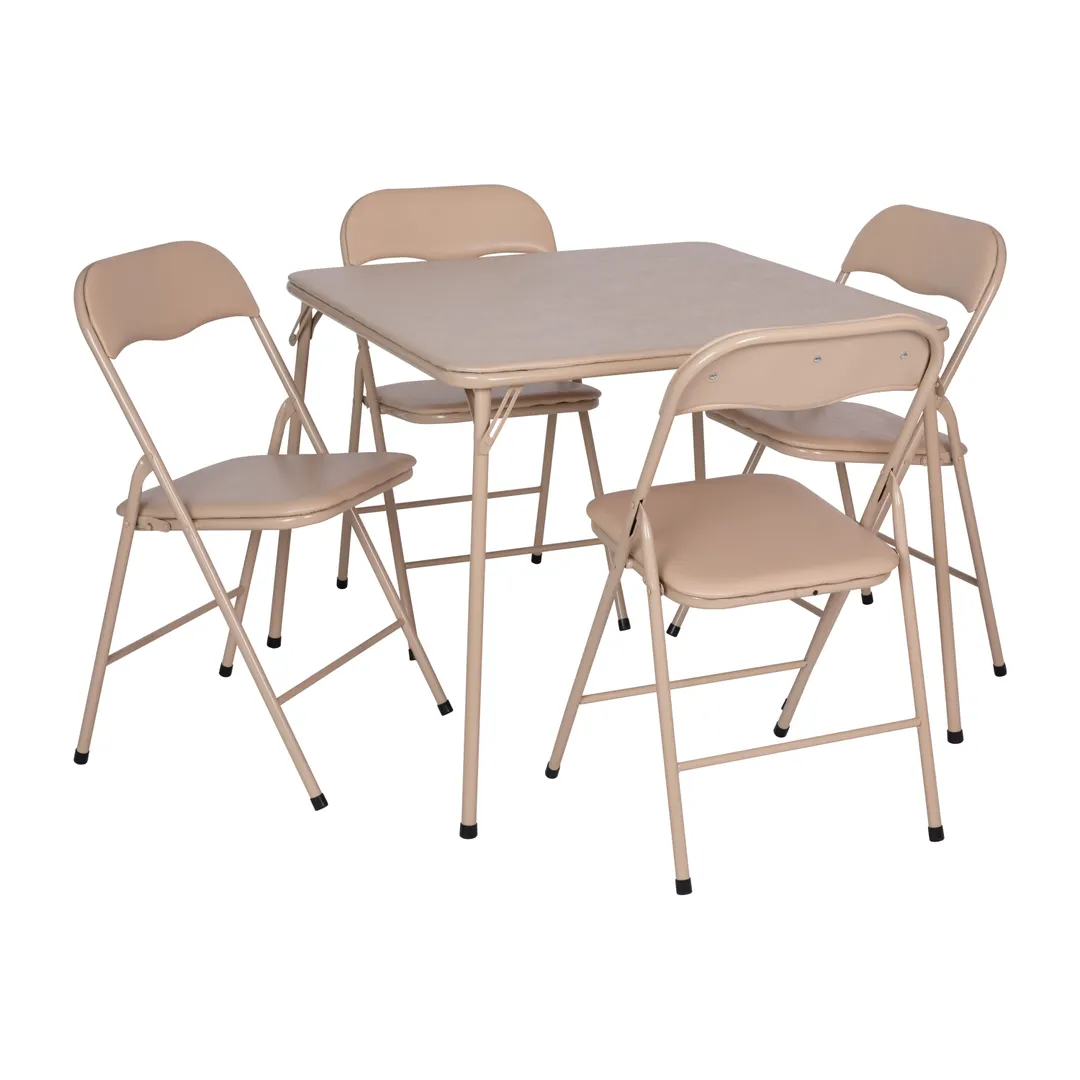 Flash Furniture JB-1-TAN-GG Madison 33" Square Folding Card Table & 4 Chair Set, Tan, 130 lb Table Capacity