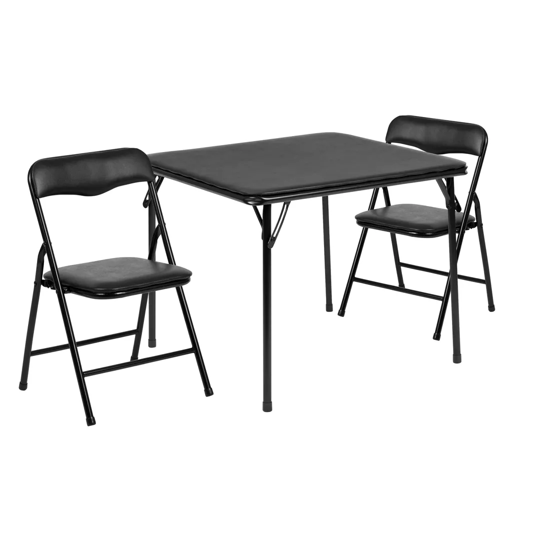 Flash Furniture JB-10-CARD-BK-GG Table/Chair Set 24"x24" 70lb,12.5"x13.5" 81lb,Black Vinyl, Powder‑Coated Legs