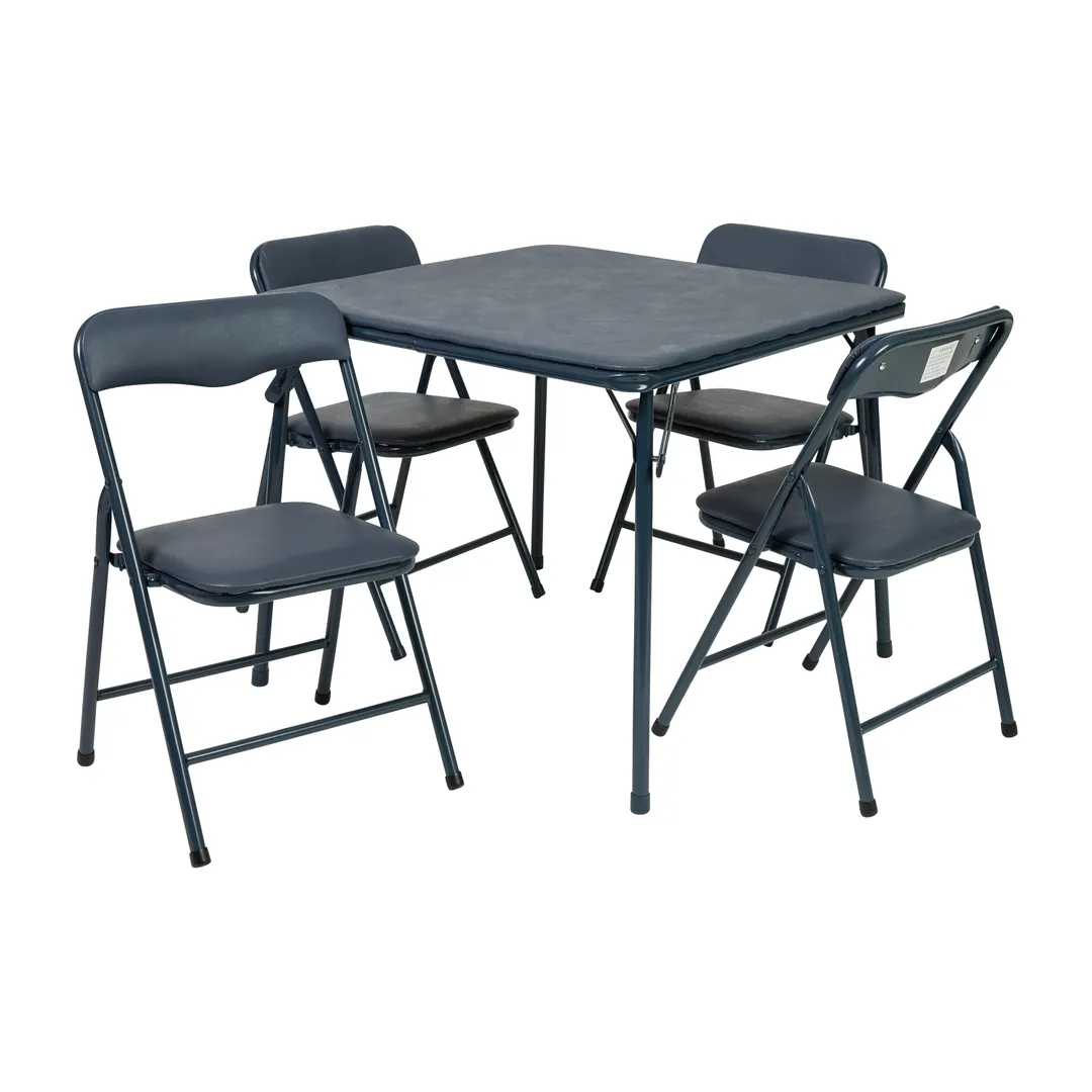 Flash Furniture JB-9-KID-NV-GG Mindy Kid's 24x24 Square Folding Table & 4 Chair Set, Navy Vinyl, 70 lb Table Capacity, 81 lb Chair Capacity