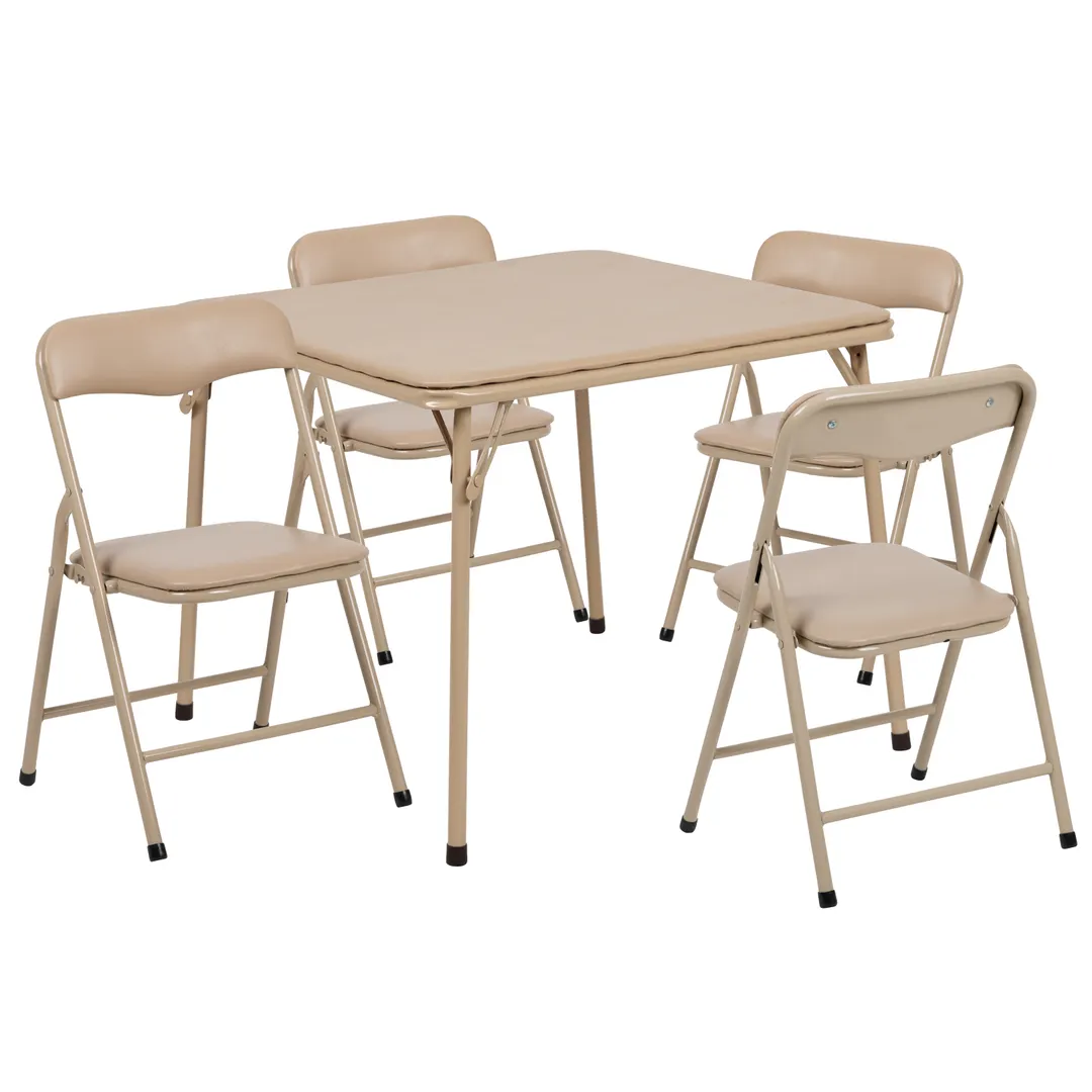 Flash Furniture JB-9-KID-TN-GG Mindy Kid's 24" Square Folding Table & 4 Chair Set, Tan, 70 lb Table Capacity, 81 lb Chair Capacity