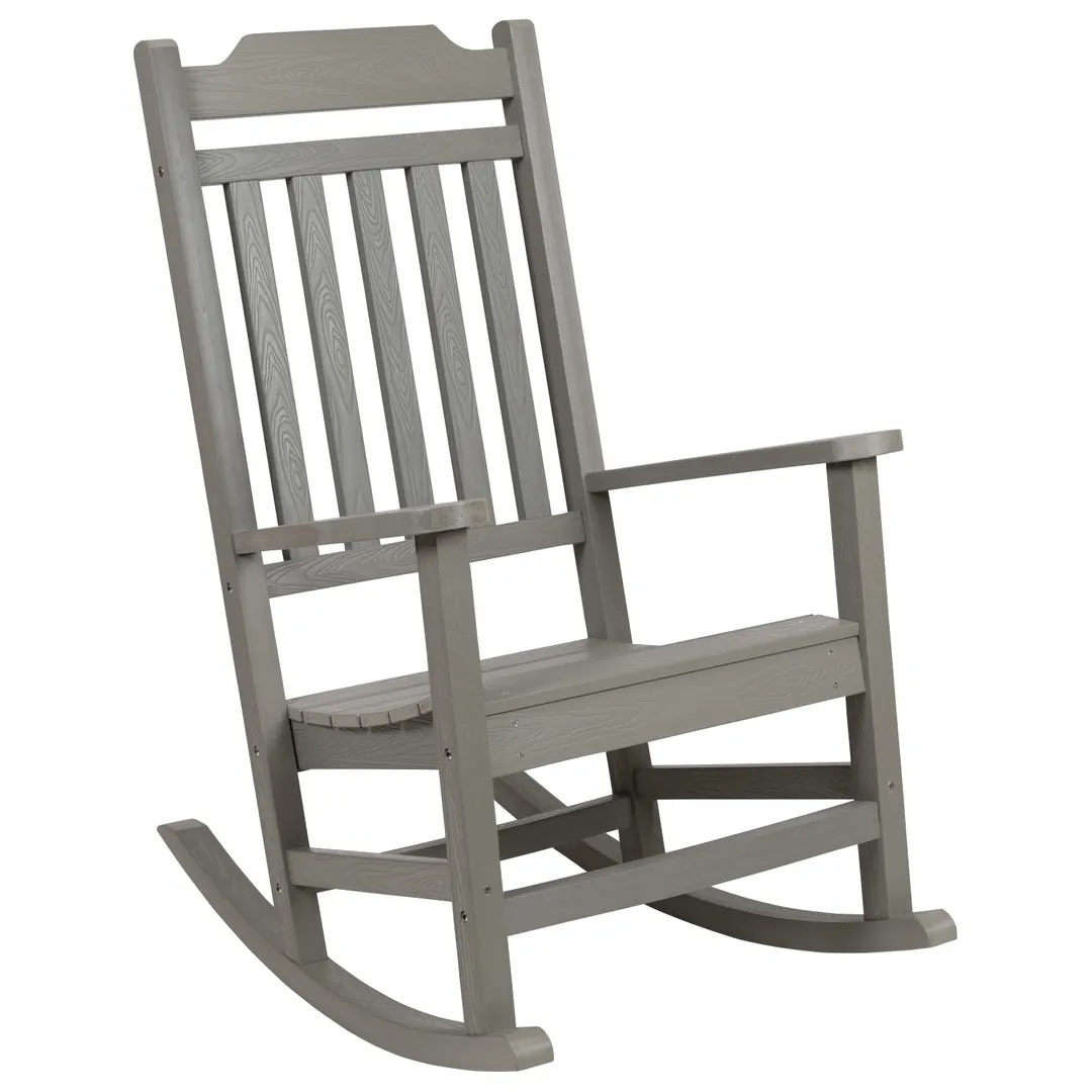 Flash Furniture JJ-C14703-GY-GG Rocking Chair, 225 lbs, Gray Polystyrene Faux Wood Seat, Plastic Frame