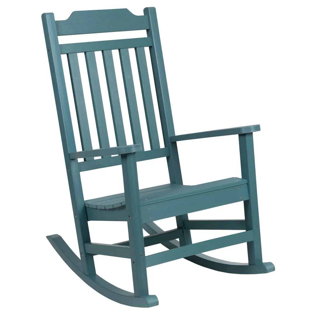 Flash Furniture JJ-C14703-TL-GG Rocking Chair, 225 lbs, Polystyrene Faux Wood, Teal Finish, Plastic Frame