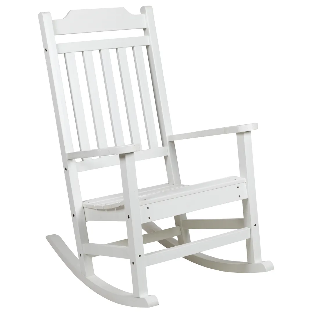 Flash Furniture JJ-C14703-WH-GG Outdoor Rocking Chair, 225 lbs, White Polystyrene Faux Wood, Plastic Frame
