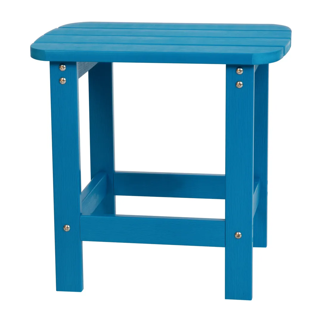 Flash Furniture JJ-T14001-BLU-GG Adirondack Side Table, 18" H x 16"-23" W, Blue Resin Wood, Lattice Top, Base