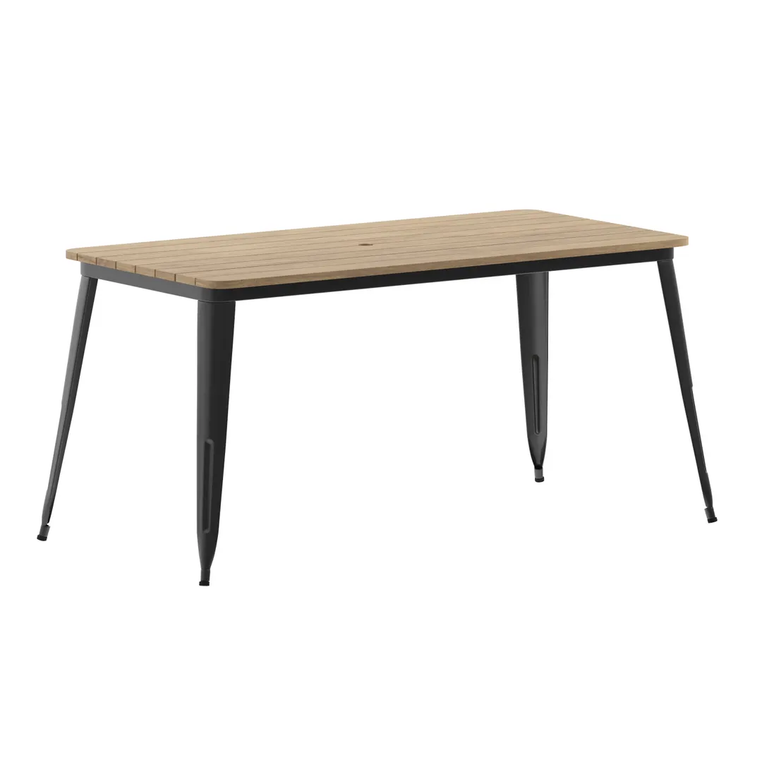 Flash Furniture JJ-T146120-BRBK-GG Table, 60"W x 30"D x 30"H, 500 lbs, Brown/Black Top, Frame, Umbrella Hole