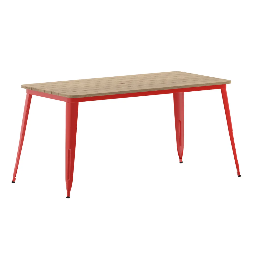 Flash Furniture JJ-T146120-BRRD-GG - Table 60" x 30" x 30", 500 lbs, Brown/Red Top, Frame, Umbrella Hole