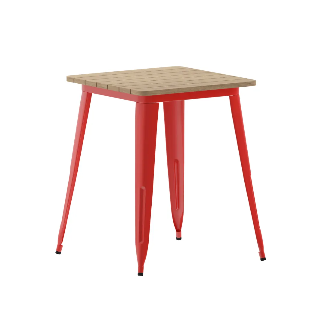 Flash Furniture JJ-T14619-60-BRRD-GG - Table, 23.5"W x 23.5"D x 30"H, 200 lbs, Brown/Red Resin Top, Frame