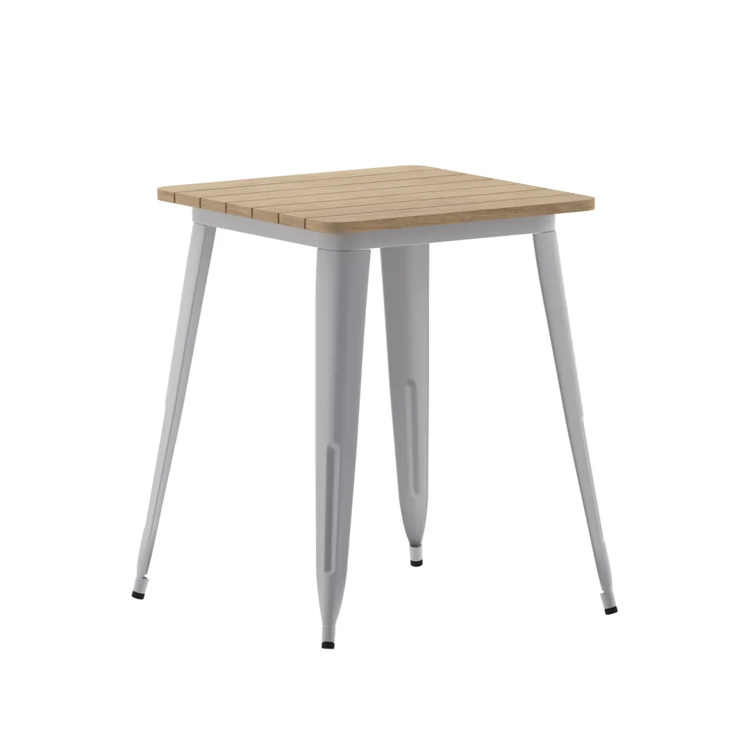 Flash Furniture JJ-T14619-60-BRSL-GG Declan Square Table, 23.5" W x 23.5" D x 30" H, 200 lbs, Resin Top, Frame, Brown/Silver