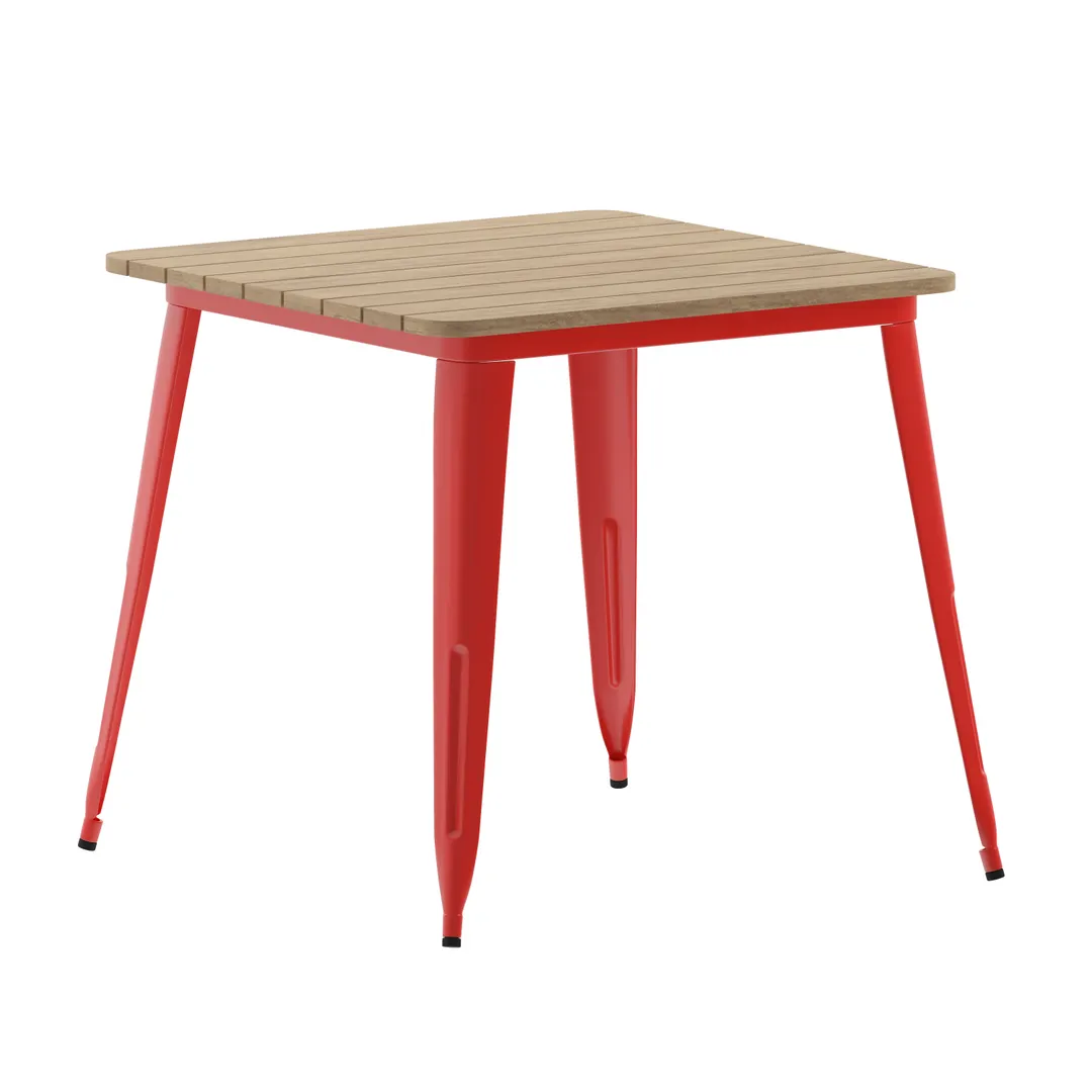 Flash Furniture JJ-T14619-80-BRRD-GG Declan Table, 31.5" W x 31.5" D x 30" H 300 lbs, Top, Frame, Brown/Red