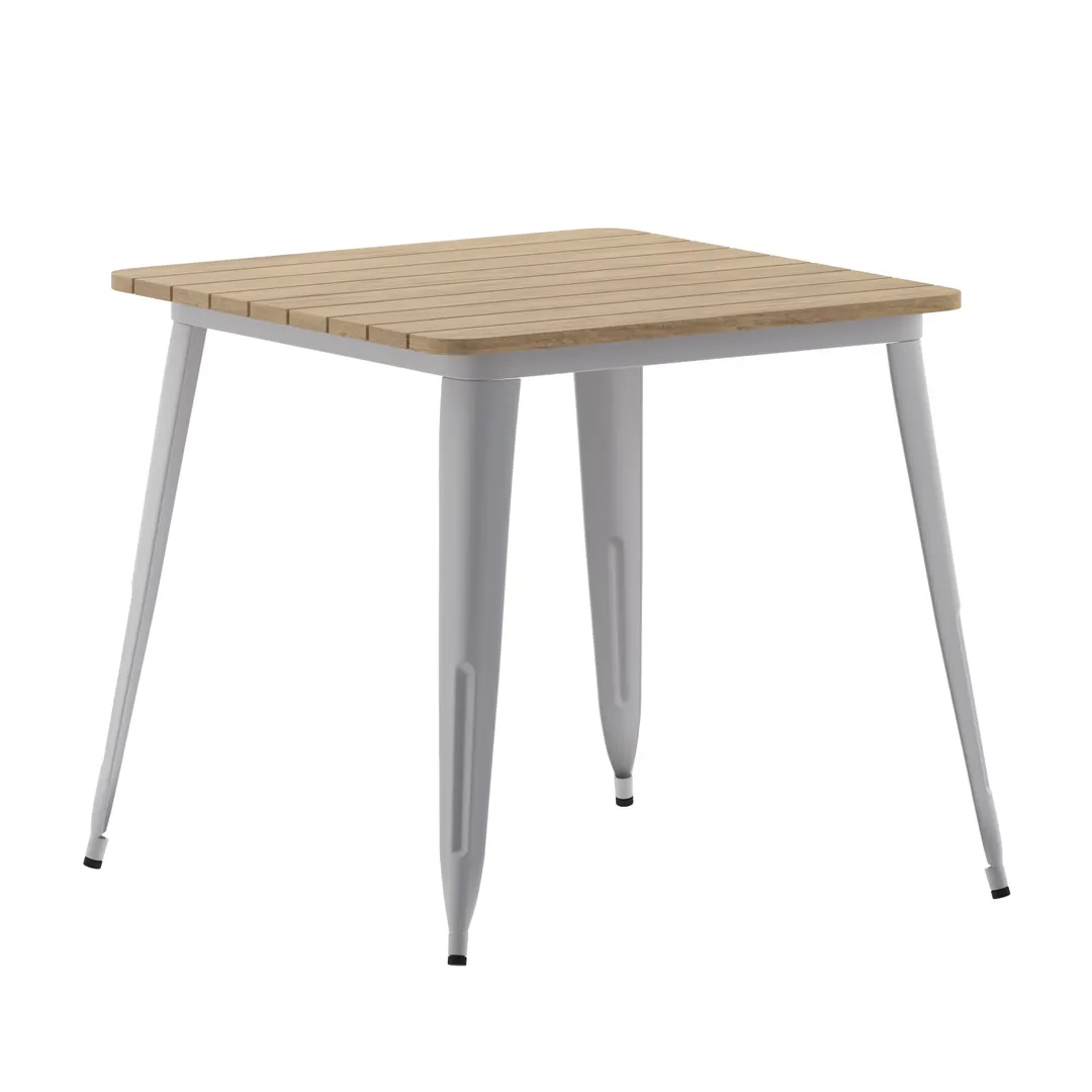 Flash Furniture JJ-T14619-80-BRSL-GG Square Table, 31.5" W/D x 30" H, 300 lbs, Brown/Silver Resin, Steel Frame