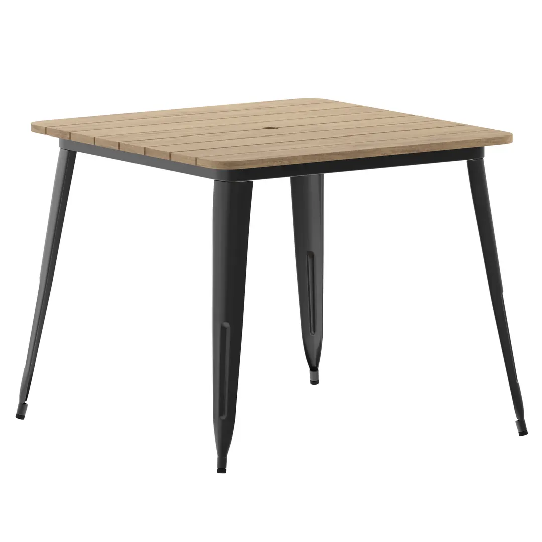 Flash Furniture JJ-T14619-90-BRBK-GG Declan 36\" x 36\" Patio Table, 30\" H, 300 lbs, Brown/Black Resin Top Frame
