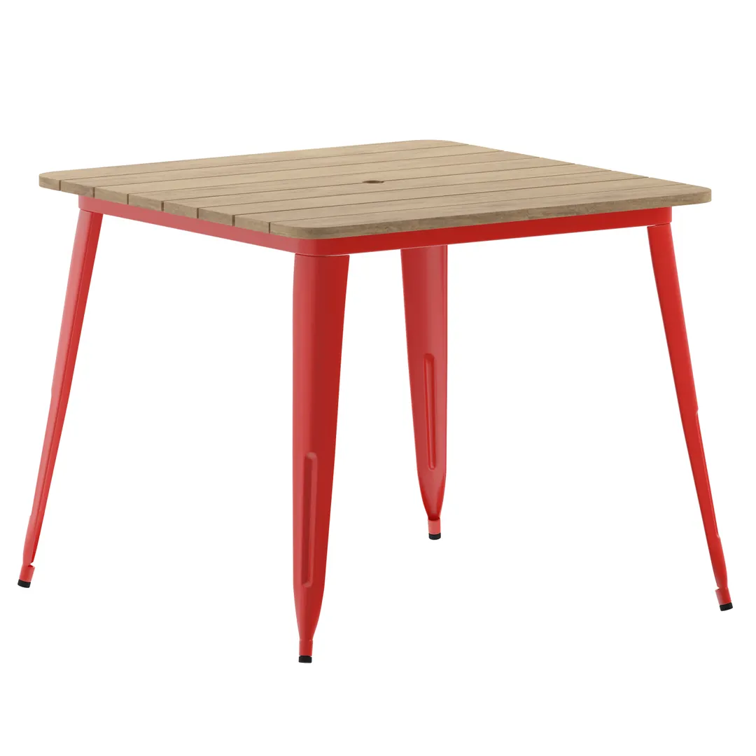 Flash Furniture JJ-T14619-90-BRRD-GG Table 36"W x 36"D x 30"H, 300 lbs, Brown/Red, Top, Steel Frame, Glides