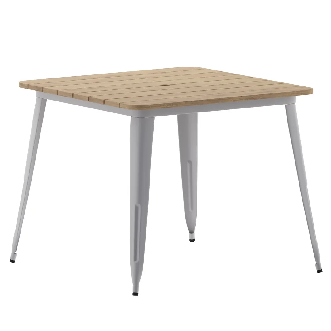 Flash Furniture JJ-T14619-90-BRSL-GG 36" x 36" Square Outdoor Table, Brown/Silver, 300 lbs, Resin Top, Frame